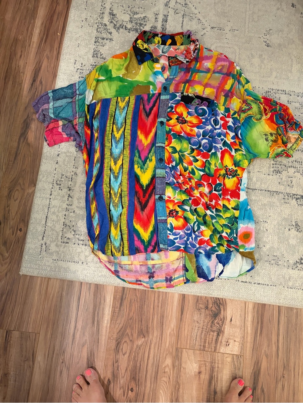 Jams World Multicolor Patchwork Floral & Geometric Button-Down Shirt